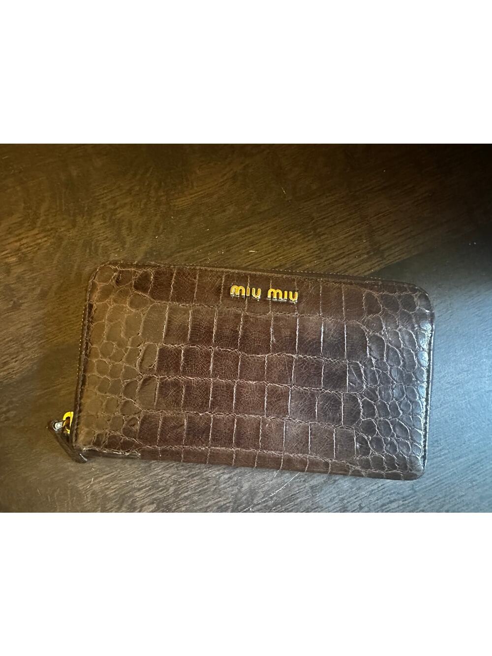 VINTAGE MIU MIU CROC STYLE  BROWN LEATHER LONG ZIP WALLET